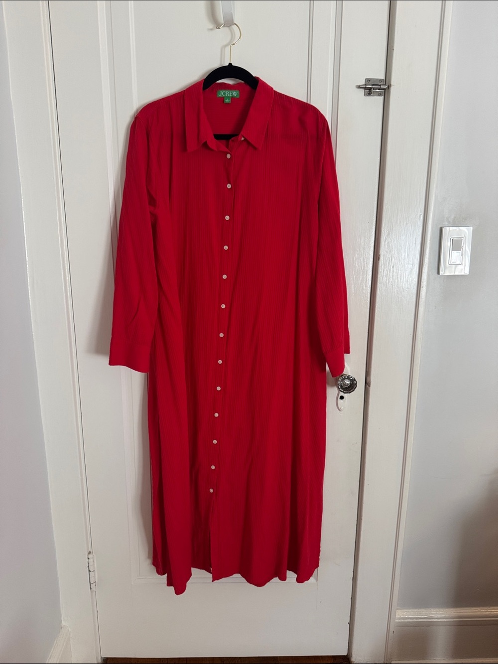 J. Crew Vibrant Red Long Sleeve Button-Front Shirt Dress